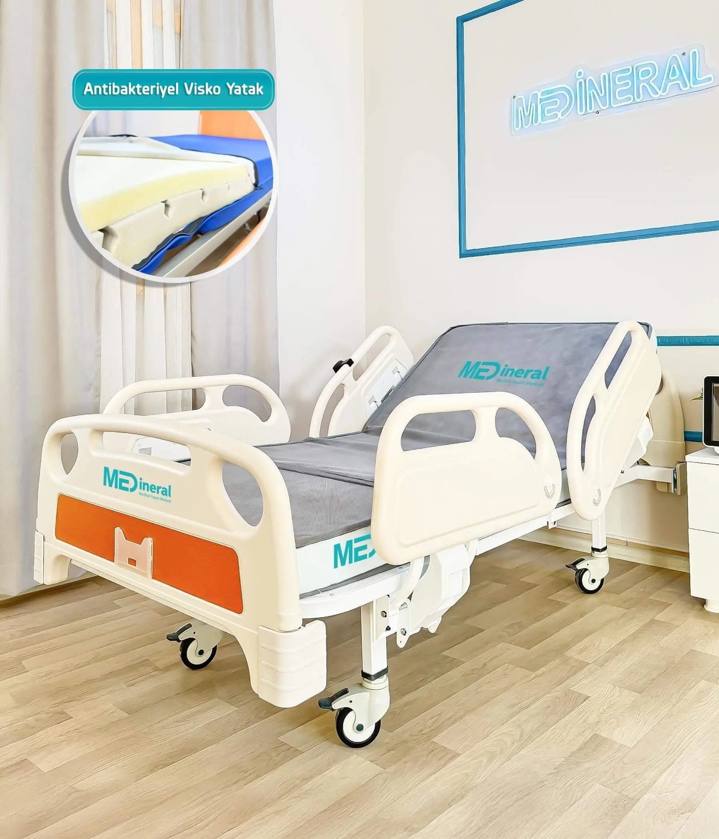 2 Motor Full ABS Hasta Karyolası | 15 CM Antibakteriyel Visko Yatak + Alez