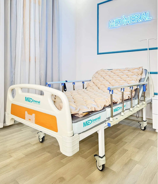 2 Motor Tabanca Korkuluklu Hasta Karyolası | Baklava Tipi Havalı Yatak + Alez