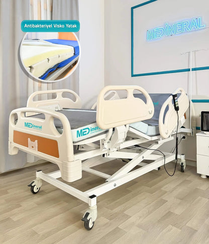 3 Motor Hasta Karyolası | Full ABS Asansörlü + 15 CM Antibakteriyel Visko Yatak + Alez