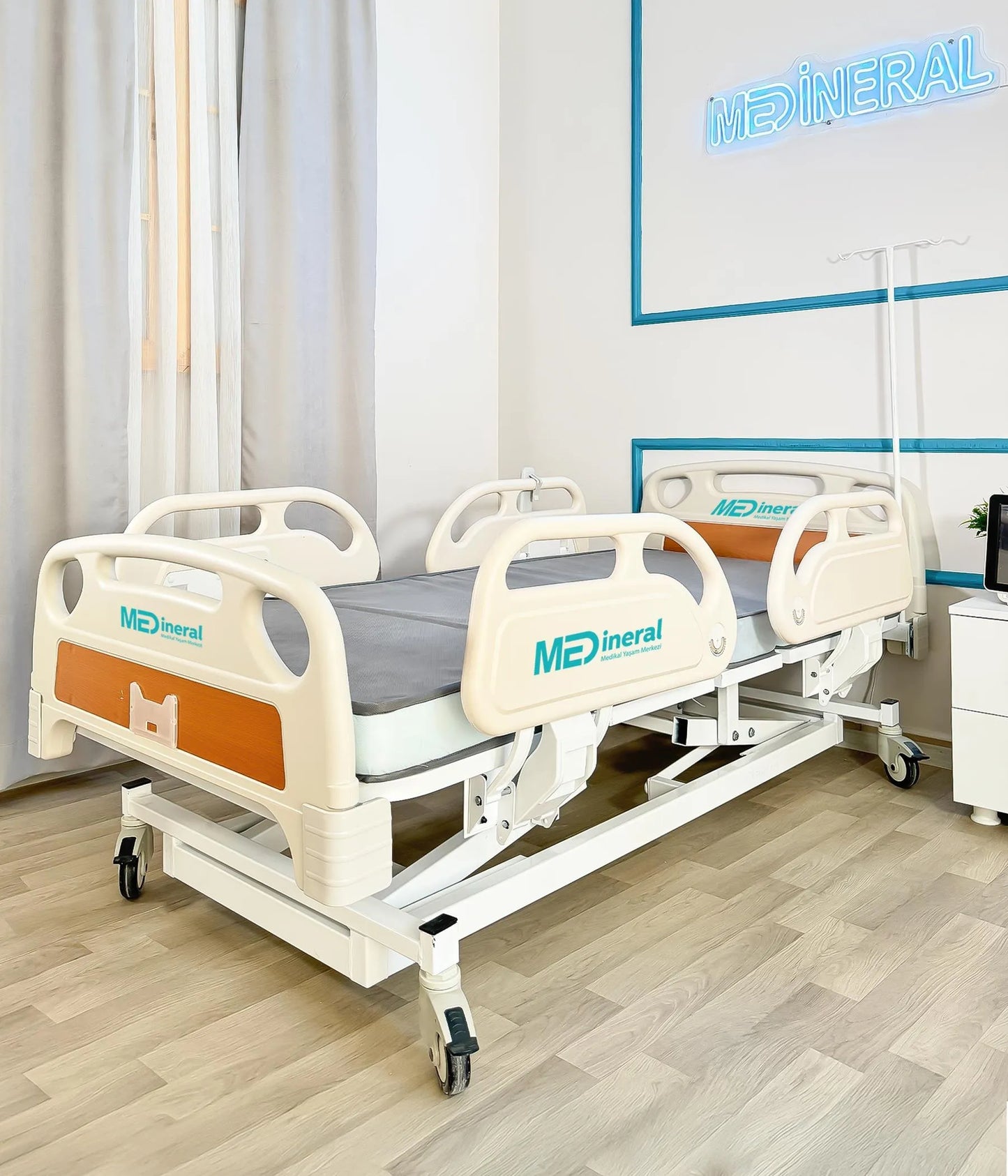 4 Motorlu Hasta Karyolası | Full ABS Asansörlü Elektrikli + 15 cm Antibakteriyel Visco Yatak & Alez