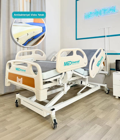 4 Motorlu Hasta Karyolası | Full ABS Asansörlü Elektrikli + 15 cm Antibakteriyel Visco Yatak & Alez